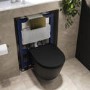 Matt Black Wall Hung Rimless Toilet with Soft Close Seat, Brushed Brass Pneumatic Flush Plate, 820mm Frame & Cistern - Newport