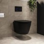 Matt Black Wall Hung Rimless Toilet with Soft Close Seat, Black Glass Sensor Pneumatic Flush Plate, 820mm Frame & Cistern - Newport