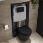 Matt Black Wall Hung Rimless Toilet with Soft Close Seat, Matt Black Mechanical Flush Plate with 1160mm Frame & Cistern - Newport