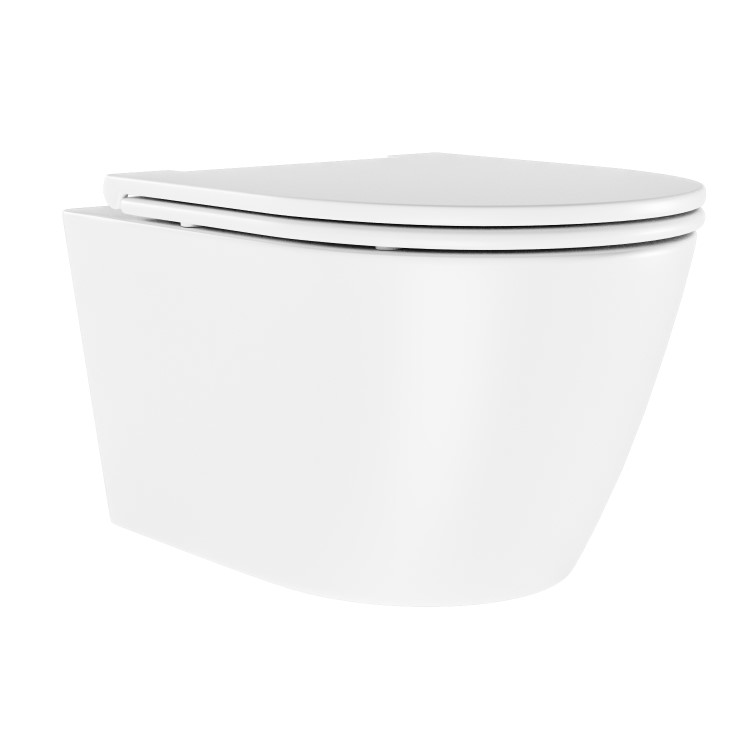 Matt White Wall Hung Rimless Toilet with Soft Close Seat, Brushed Brass Pneumatic Flush Plate, 1170mm Frame & Cistern - Newport