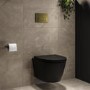 Matt Black Wall Hung Rimless Toilet with Soft Close Seat, Brushed Brass Pneumatic Flush Plate, 1170mm Frame & Cistern - Newport