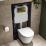 Matt White Wall Hung Rimless Toilet with Soft Close Seat, Brushed Brass Pneumatic Flush Plate, 1170mm Frame & Cistern - Newport