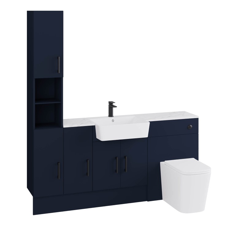 1800mm Blue Toilet and Sink Unit with Storage Units & Black Fittings - Ontario