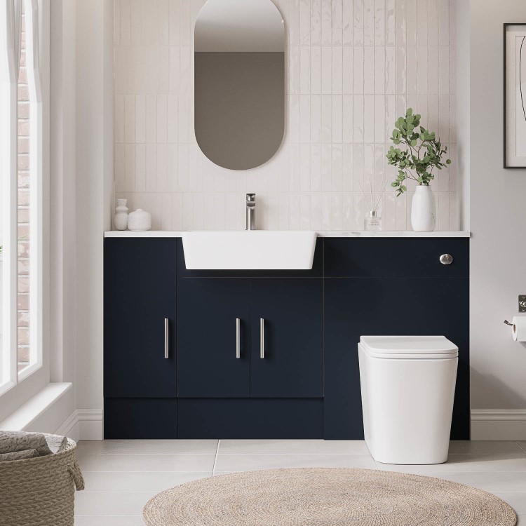 1500mm Blue Toilet and Sink Unit with Storage Unit & Chrome Fittings - Ontario