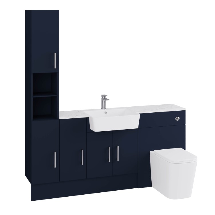 1800mm Blue Toilet and Sink Unit with Storage Units & Chrome Fittings - Ontario