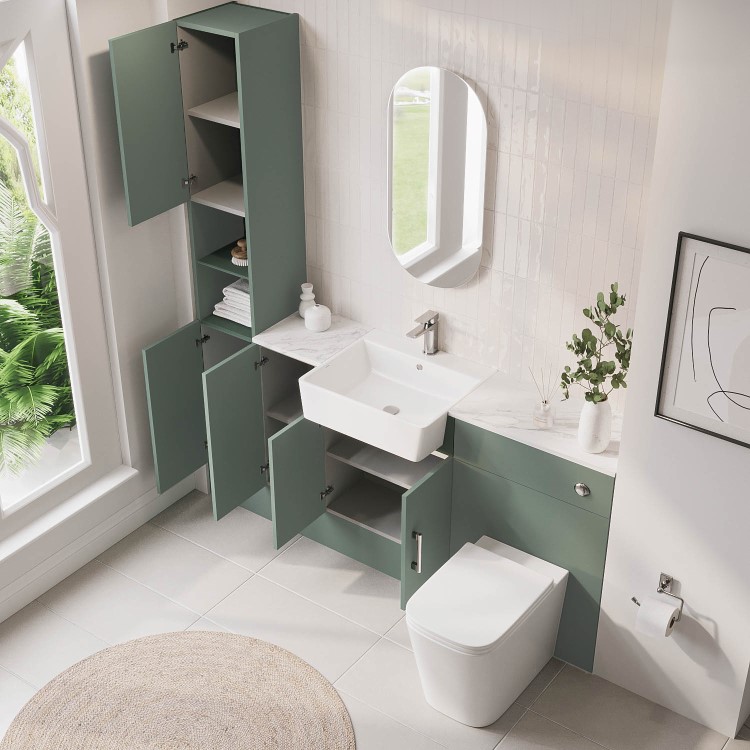 1800mm Green Toilet and Sink Unit with Storage Units & Chrome Fittings - Ontario