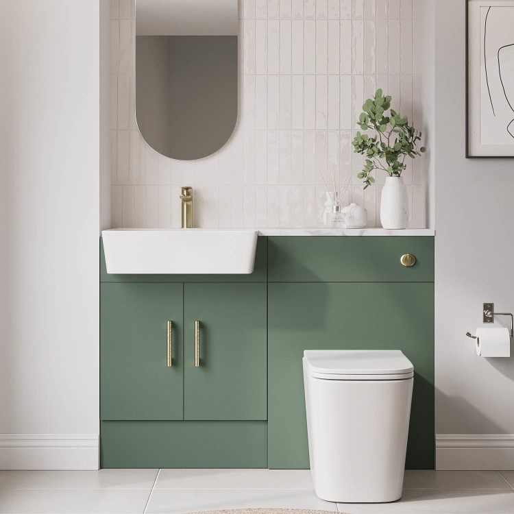 1200mm Green Toilet and Sink Unit with Brass Fittings - Ontario