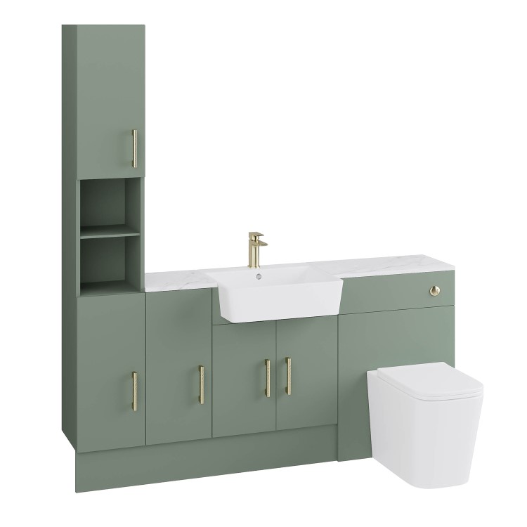 1800mm Green Toilet and Sink Unit with Storage Units & Brass Fittings - Ontario