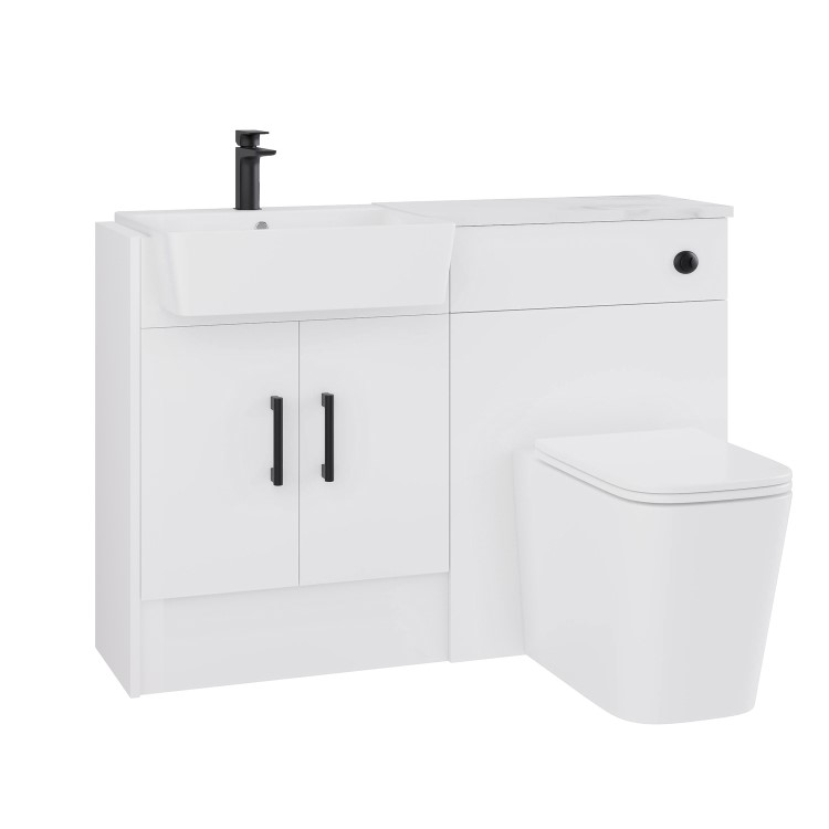 1200mm White Toilet and Sink Unit with Black Fittings - Ontario