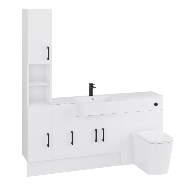 1800mm White Toilet and Sink Unit with Storage Units & Black Fittings - Ontario