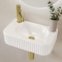 White Rectangular Fluted Wall Hung Basin 410mm - Oregon