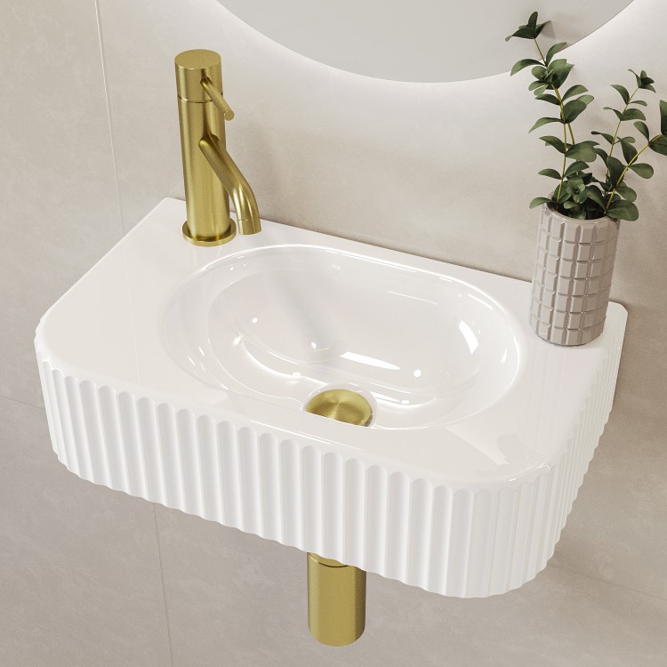 GRADE A1 - White Rectangular Fluted Wall Hung Basin 410mm - Oregon