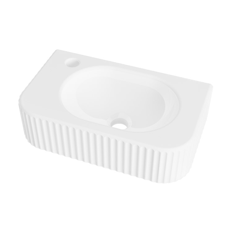 GRADE A1 - White Rectangular Fluted Wall Hung Basin 410mm - Oregon