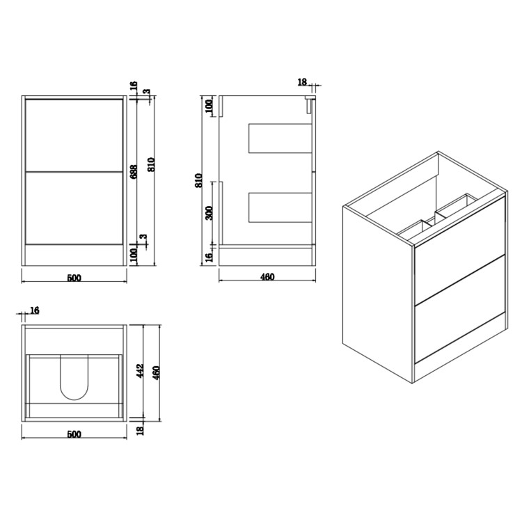 500mm Black Countertop Vanity Unit - Palma