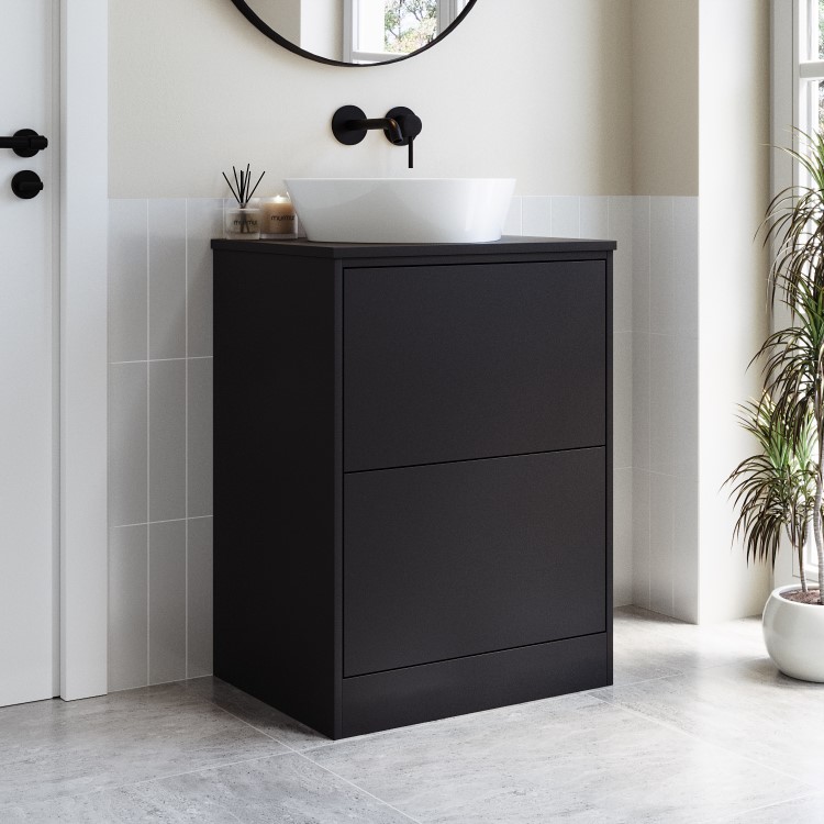 600mm Black Countertop Vanity Unit with Triangular Basin - Palma