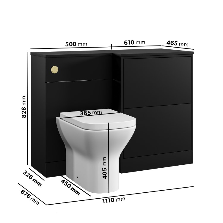 1100mm Black Right Hand Toilet and Sink Unit with Square Toilet and Brass Fittings - Palma