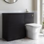 1100mm Black Left Hand Toilet and Sink Unit with Square Toilet and Brushed Brass Push Button - Palma