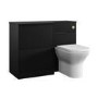 1100mm Black Left Hand Toilet and Sink Unit with Square Toilet and Brushed Brass Push Button - Palma