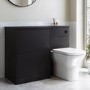 1100mm Black Left Hand Toilet and Sink Unit with Square Toilet and Matt Black Push Button - Palma