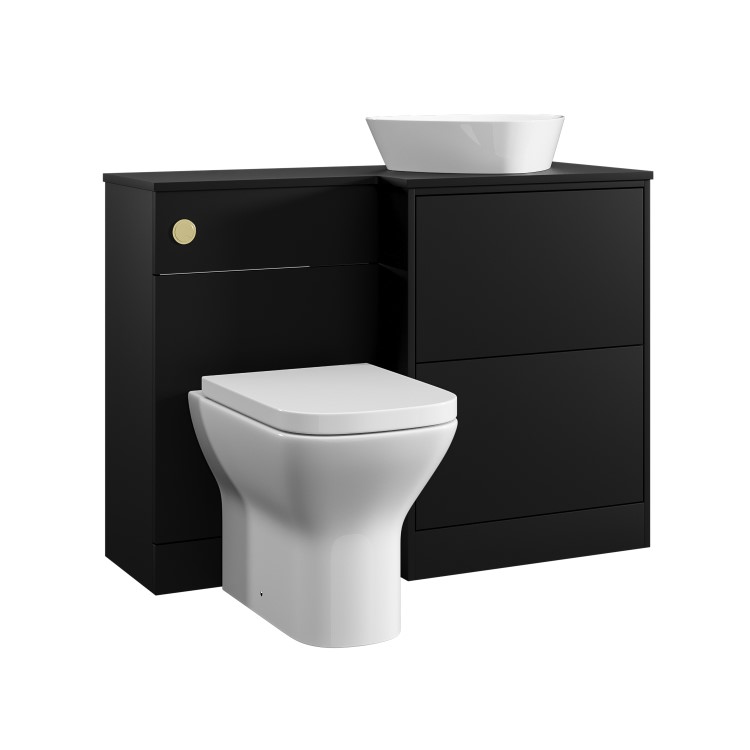 1100mm Black Right Hand Toilet and Sink Unit with Triangular Countertop Basin and Brass Fittings - Palma