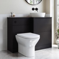 1100mm Black Right Hand Toilet and Sink Unit with Triangular Countertop Basin and Matt Black Push Button - Palma