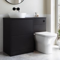 1100mm Black Left Hand Toilet and Sink Unit with Triangular Countertop Basin and Matt Black Push Button- Palma