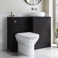 1100mm Black Right Hand Toilet and Sink Unit with Marble Countertop Basin and Chrome Push Button - Palma