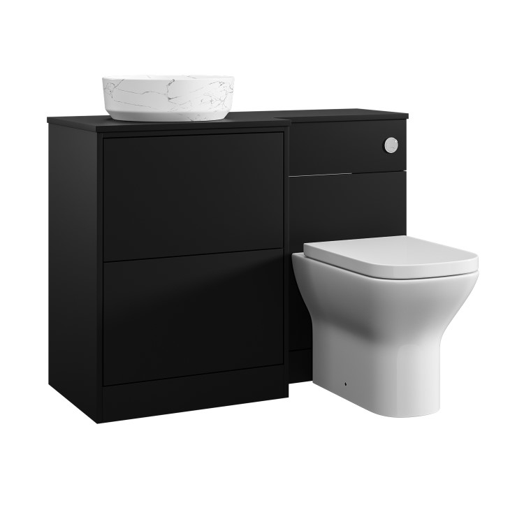 1100mm Black Left Hand Toilet and Sink Unit with Marble Countertop Basin and Chrome Fittings - Palma