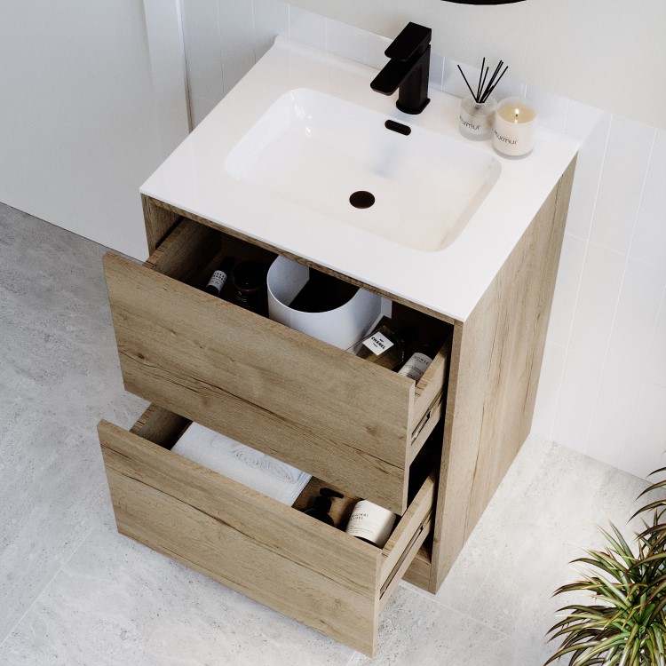 600mm Wood Effect Freestanding Vanity Unit with Basin – Palma