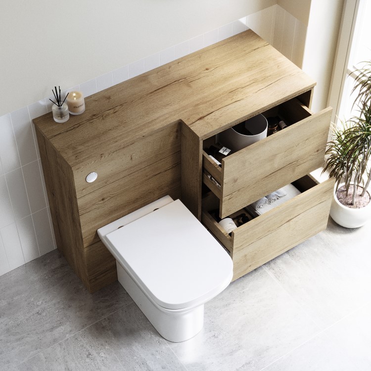 1100mm Wood Effect Toilet and Sink Unit Right Hand with Square Toilet and Chrome Fittings - Palma