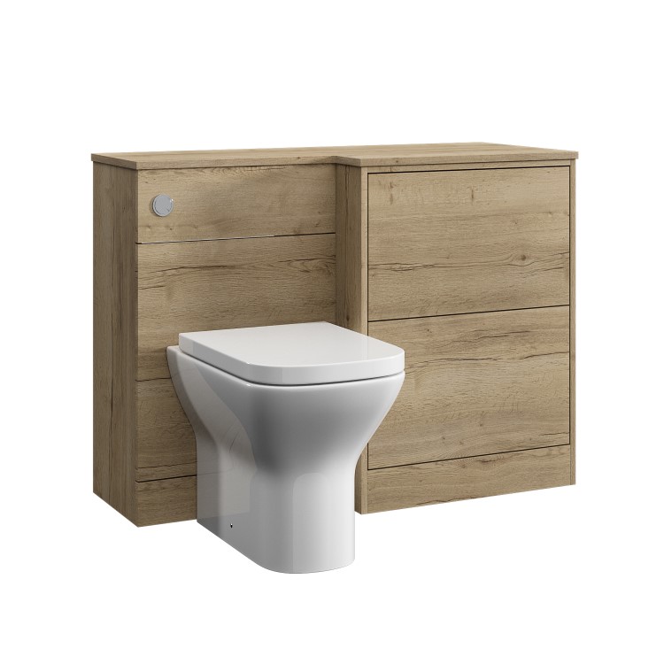 1100mm Wood Effect Toilet and Sink Unit Right Hand with Square Toilet and Chrome Fittings - Palma