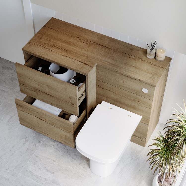 1100mm Wood Effect Toilet and Sink Unit Left Hand with Square Toilet and Chrome Fittings - Palma