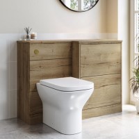 1100mm Wood Effect Toilet and Sink Unit Right Hand with Square Toilet and Brushed Brass Push Button - Palma