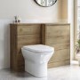 1100mm Wood Effect Toilet and Sink Unit Right Hand with Square Toilet and Brushed Brass Push Button - Palma