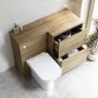 1100mm Wood Effect Toilet and Sink Unit Right Hand with Square Toilet and Brushed Brass Push Button - Palma