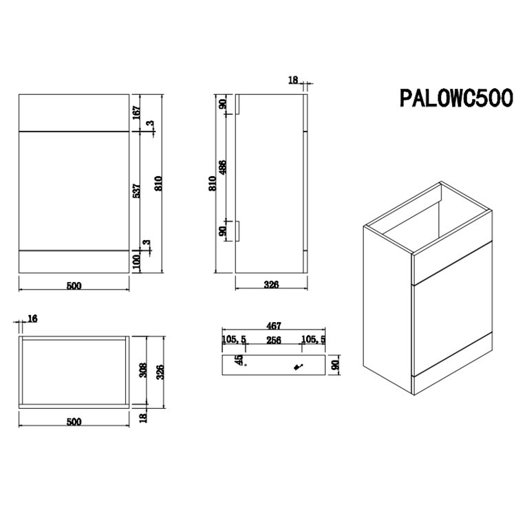 1100mm Wood Effect Toilet and Sink Unit Right Hand with Square Toilet and Brushed Brass Push Button - Palma