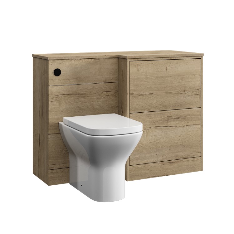 1100mm Wood Effect Right Hand Toilet and Sink Unit with Square Toilet and Matt Black Push Button - Palma