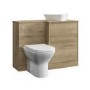 1100mm Wood Effect Right Hand Toilet and Sink Unit with Triangular Basin and Chrome Push Button - Palma