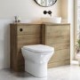 1100mm Wood Effect Right Hand Toilet and Sink Unit with Triangular Basin and Matt Black Push Button - Palma