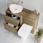 1100mm Wood Effect Left Hand Toilet and Sink Unit with Triangular Basin and Chrome Push Button - Palma