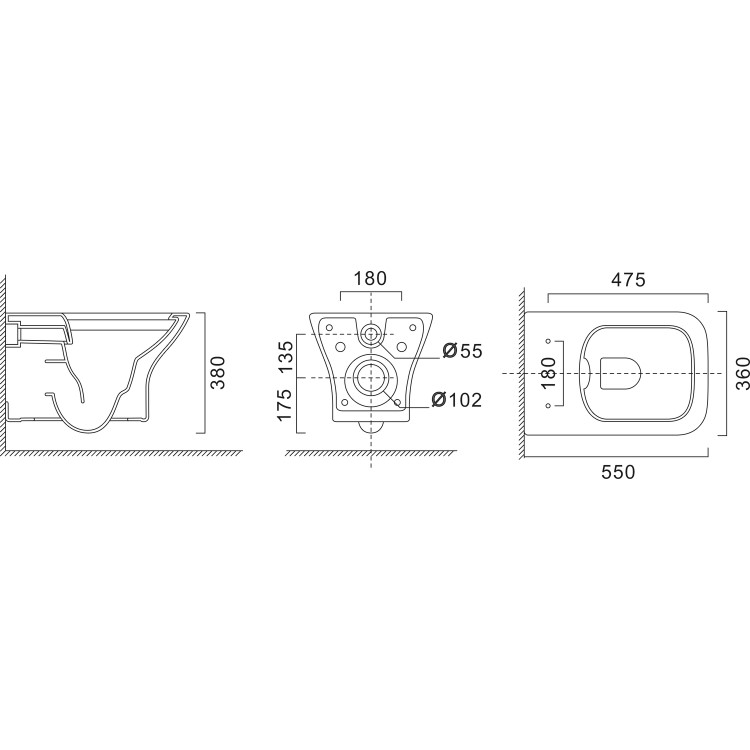 Palma Wall Hung Toilet 1160mm Pneumatic Frame & Cistern & Matte Black Flush Plate