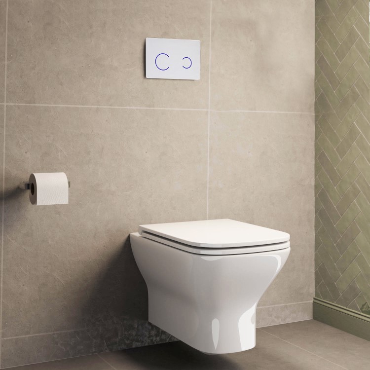 Palma Wall Hung Toilet 1160mm Pneumatic Frame & Cistern & White Glass Flush Plate