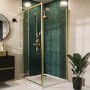 Brushed Brass 8mm Glass Rectangular Hinged Shower Enclosure 1000x800mm - Pavo