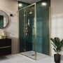 1200 x 800mm Brushed Brass Rectangular Hinged Shower Enclosure with Low Profile Shower Tray - Pavo