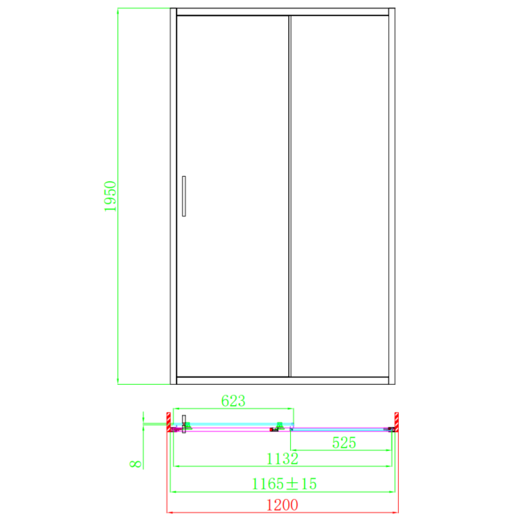 Gunmetal Grey 8mm Glass Rectangular Sliding Shower Enclosure 1200x800mm - Pavo