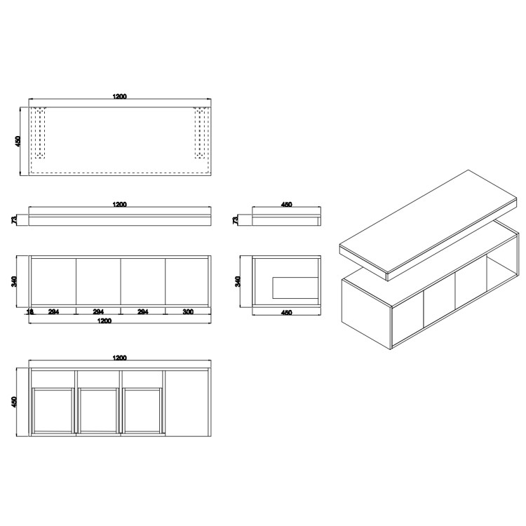 1200mm Wood Effect Wall Hung Double Countertop Vanity Unit with Rectangular Basins and Shelf - Porto