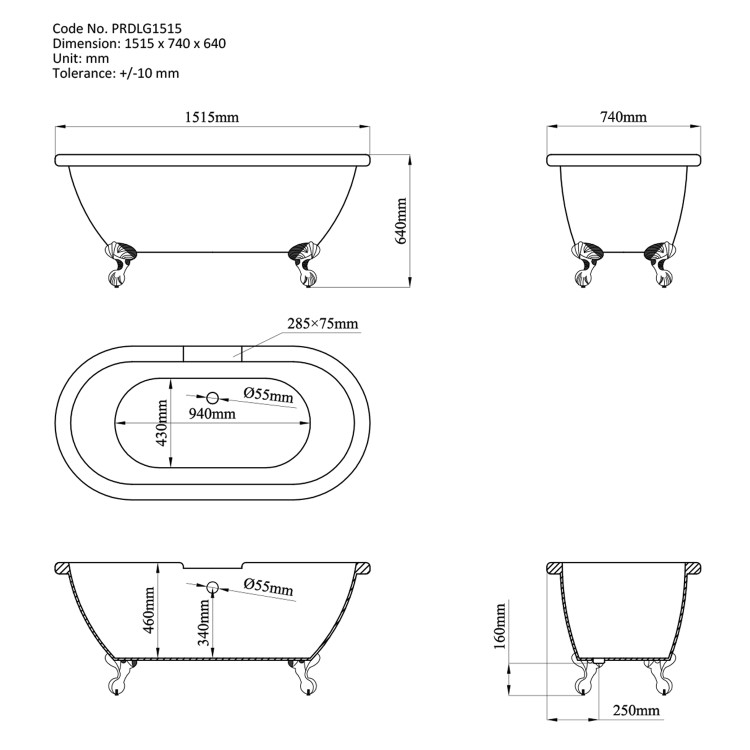 Freestanding Dark Green Double Ended Roll Top Bath with Chrome Feet 1515 x 740mm - Park Royal