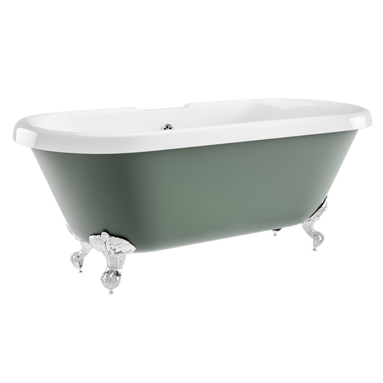 Freestanding Light Green Double Ended Roll Top Bath with Chrome Feet 1515 x 740mm - Park Royal