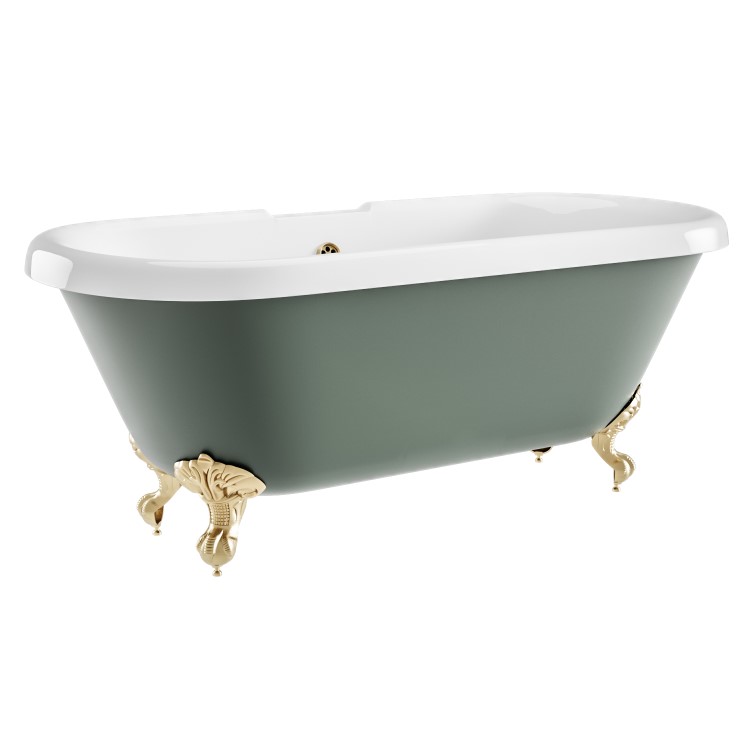 Freestanding Light Green Double Ended Roll Top Bath with Brass Feet 1515 x 740mm - Park Royal