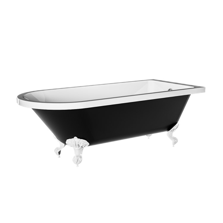 Black Freestanding Single Ended Bath with White Feet 1670 x 740mm - Park Royal